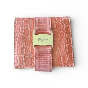Vintage Salvatore Ferragamo Vara trifold wallet orange crocodile embossed